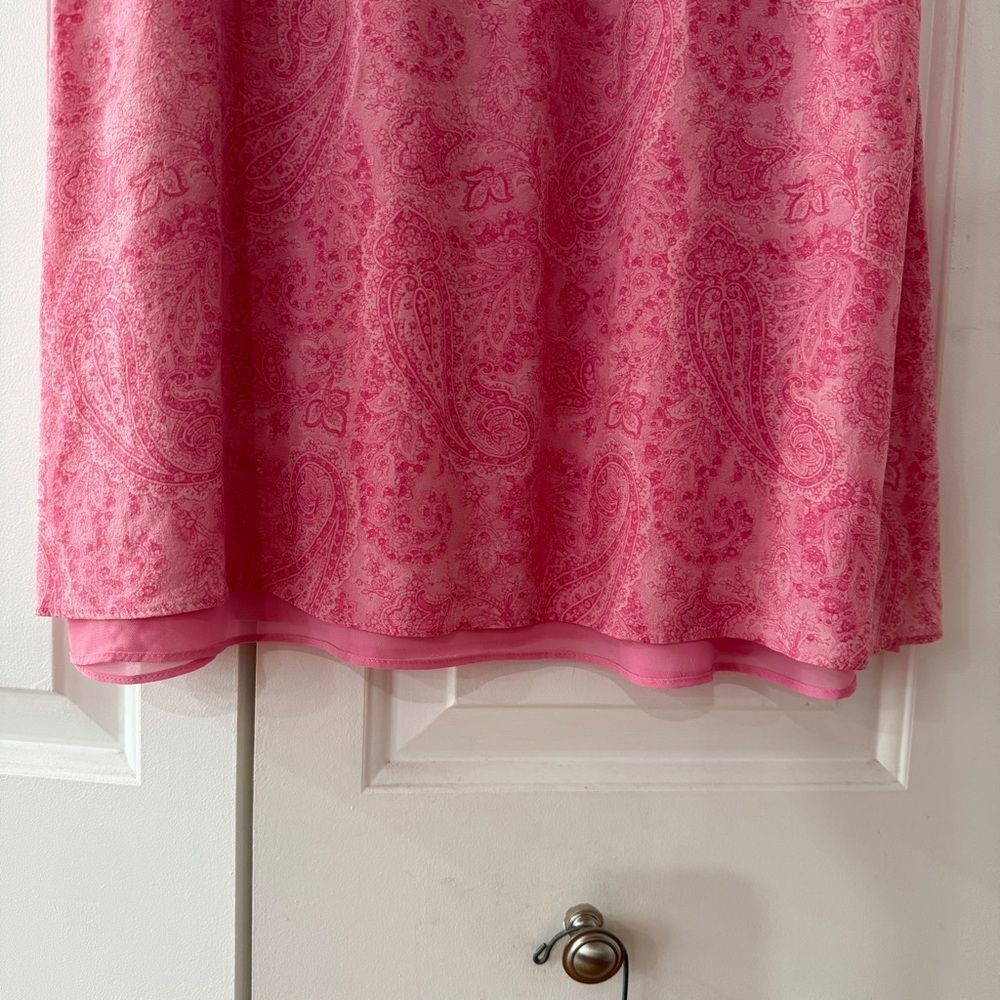 Vintage 90s Y2K Talbots Pure Silk Pink Paisley A-Line Midi Skirt - Picture 2 of 7